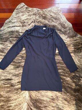 Babaton Navy Long-Sleeve Draped-Neck Sheath Dress